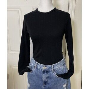 American Apparel Women's Long Sleeve Black Shirt Small Combed Cotton Made USA